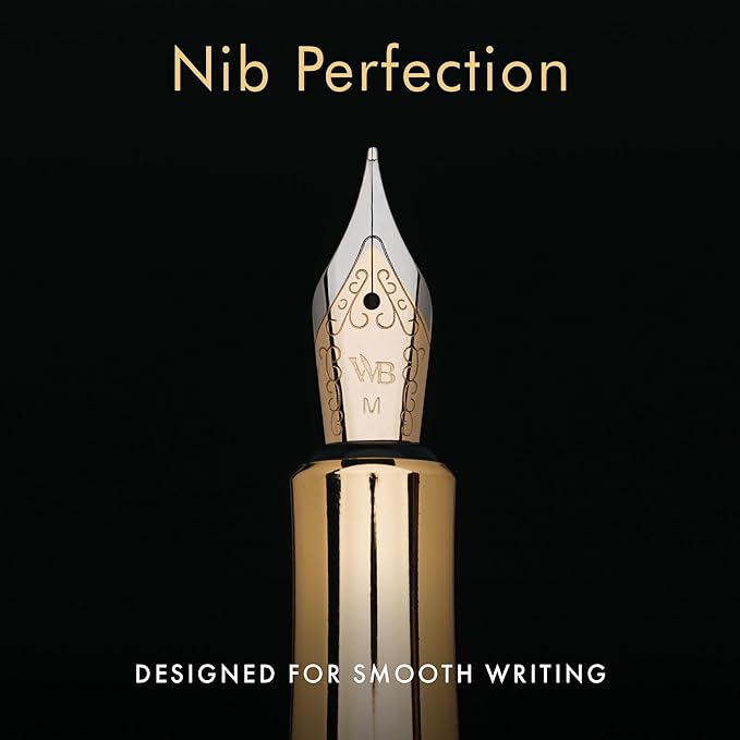 Wordsworth and Black Fountain Pen Mini EDC: Luxury Gold Heavy Pocket Pen, Gold Finish, Medium Nib, 6 Ink Cartridges, Ink Converter, Travel Refillable Writing Pen Gift Set, Men & Women