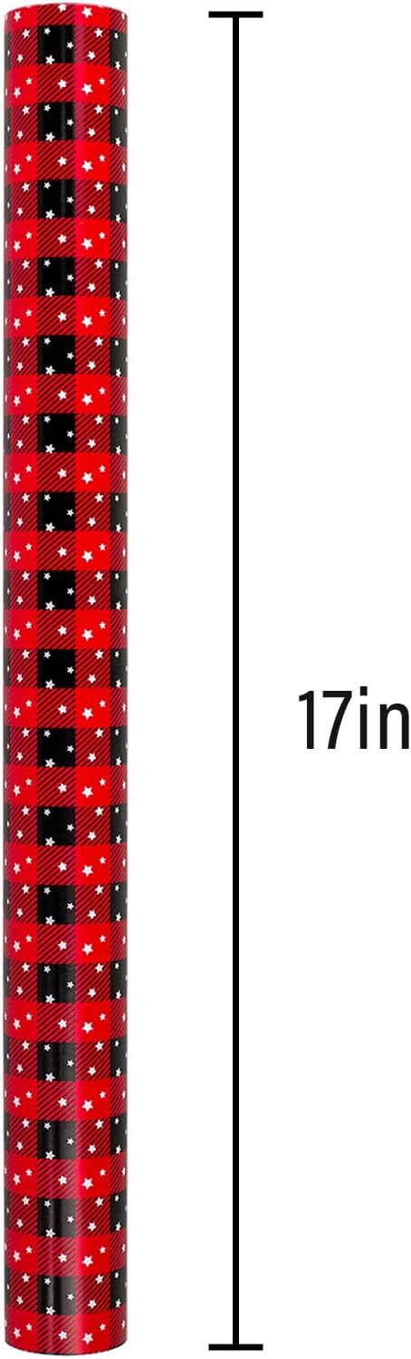 MAYPLUSS Wrapping Paper Roll 17in* 32.8 feet Red and Black Plaid with White Star for Christmas,Birthday,Party,Holiday,Vintage Wrapping Paper for all Occassions (TTL:46.8sqft)