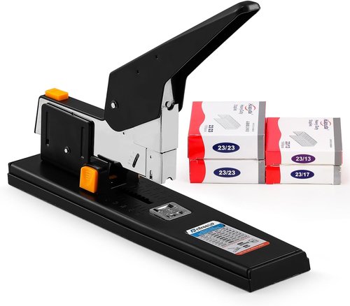 Heavy Duty Stapler - 210 Sheets Capacity | Effortless Office & School Stapler with Adjustable Width, Black
