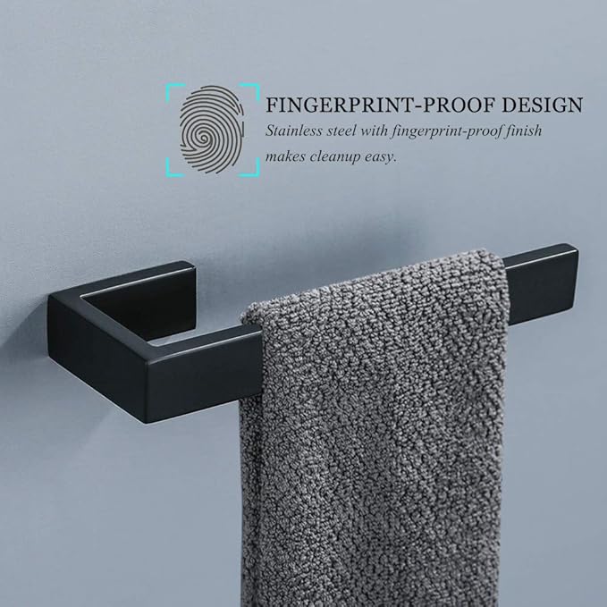 4 Pieces Bathroom Hardware Accessories Set Black Towel Bar Towel Holder Robe Hook Toilet Paper Holder Stainless Steel,Q8-P4BK