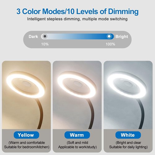 NEWACALOX Magnetic Magnifying Lamp - 10X & 5X Magnification, 3 Color Modes, Flexible Gooseneck