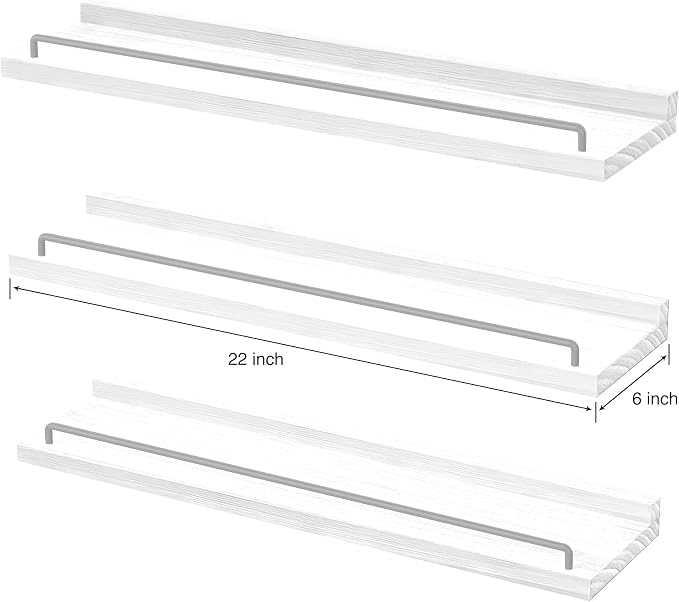 RYOFOBETTO 22 inches Long Floating Shelves, Bathroom Decor Shelves Over Toilet, Farmhouse Wall Shelves for Living Room, Bedroom, Picture Frames, Plants, Kitchen, Set of 3 (White and Grey)