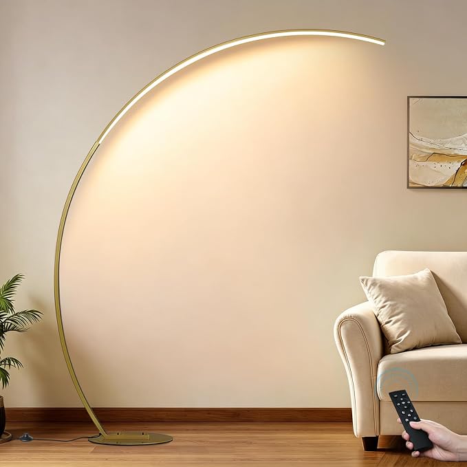Dimmable LED Floor Lamp with 3 Color Temperatures, Ultra Bright 2000LM Gold Arc Floor Lamp, Modern Standing Tall Lamp with Remote Control Reading Floor for Bedroom Use Lamp for Office Classroom
