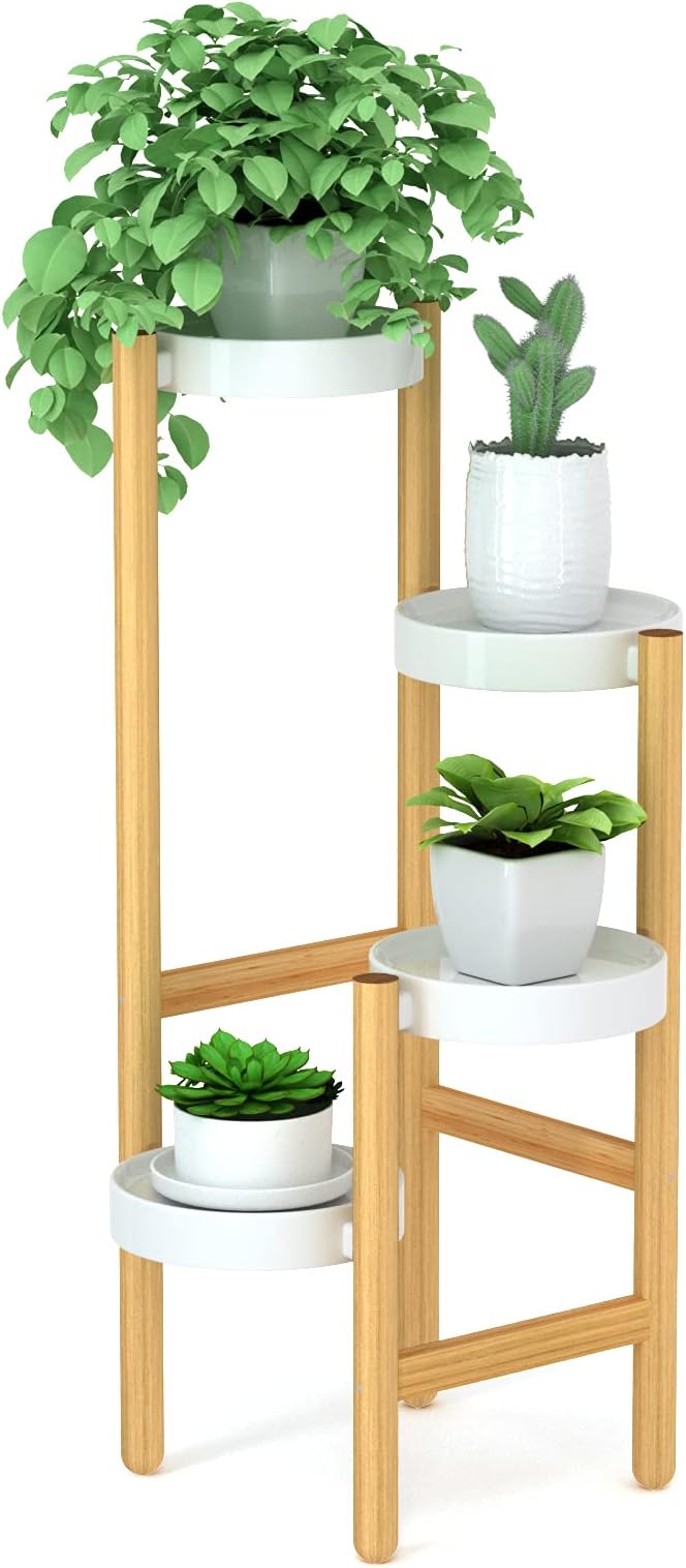 Wisuce Bamboo Plant Stands Indoor, 4 Tier Tall Corner Plant Stand Holder Plant Display Rack for Living Room Bedroom (4 Tier Stand)