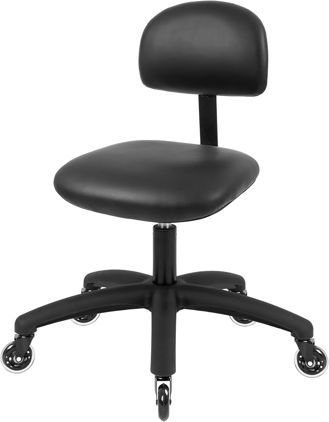 Chair Master FSS Series Square seat Medium (20"-28") seat Height Chair. Vinyl-for Office, Garage, Desk, Shop, Computer, Doctor, Medical, Easy to Clean! (Black, Medium, Rubber Roller Casters)