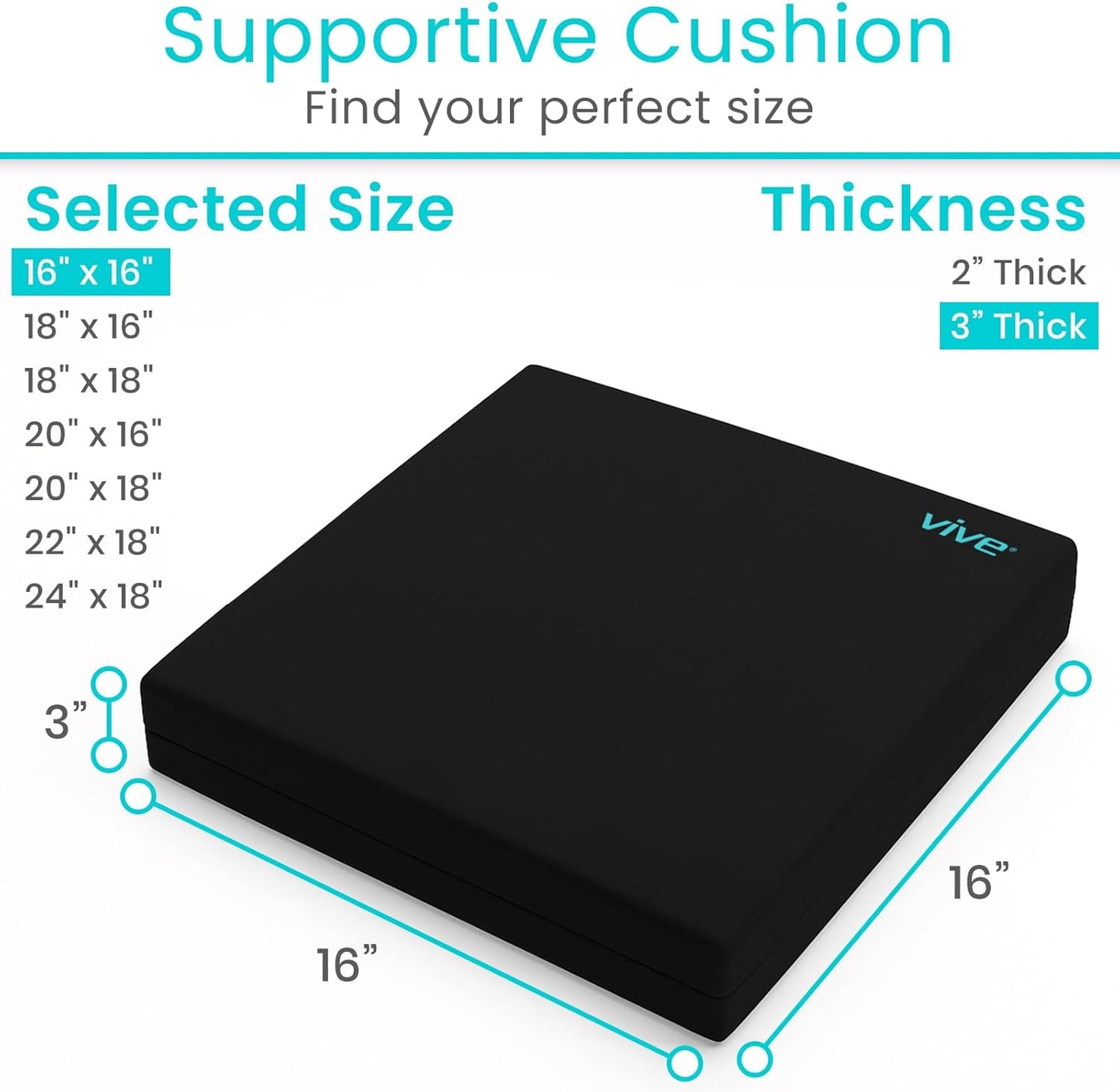 Vive Wheelchair Cushion - Gel Seat Pad for Coccyx Pain Relief | Waterproof Cover & 4-Layer Foam Support