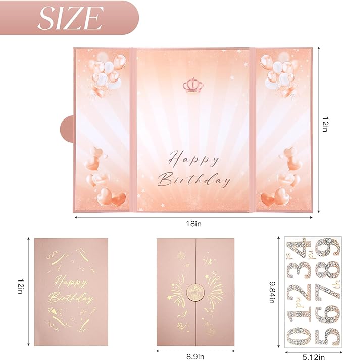 Rose Gold Birthday Party Decorations,18" x 12" Creative Birthday Decorations Guest Sign in Book Alternative, for Men and Women of All Ages, Happy Birthday Party Supplies