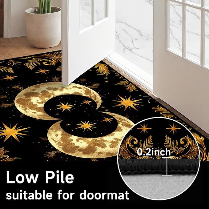 Sun Moon Star Area Rug 2'x3' Golden Boho Carpet Non-Slip Washable Low Pile Floor Mat for Entryway Bedroom Living Room Nursery Playroom Classroom Home Decor