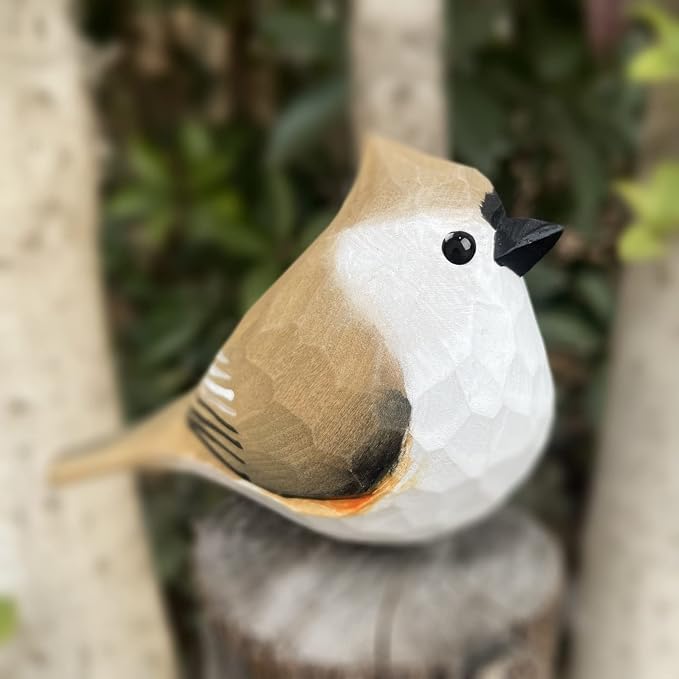 Bird Figurines Hand Carved Painted Wooden Statues for Home Decor, Gift for Bird Lovers,Housewarming, Birthday, Christmas, Anniversaries (NO.13-Tufted Titmouse)