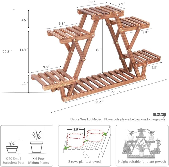 Wood Plant Stand Indoor, 6 Tiered Plant Shelf for Multiple Plants RackTriangle , A Shape Corner Flower Pot Holder for Windowsill Patio Balcony Garden Living Room (Retro,Wooden)