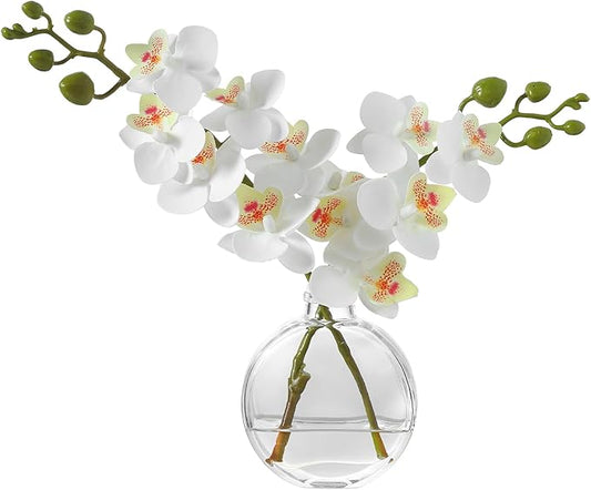 Artificial Orchid White Artificial Flower 10 in Small Fake Plant Table Shelf Decor Flower with Vase Fake Water