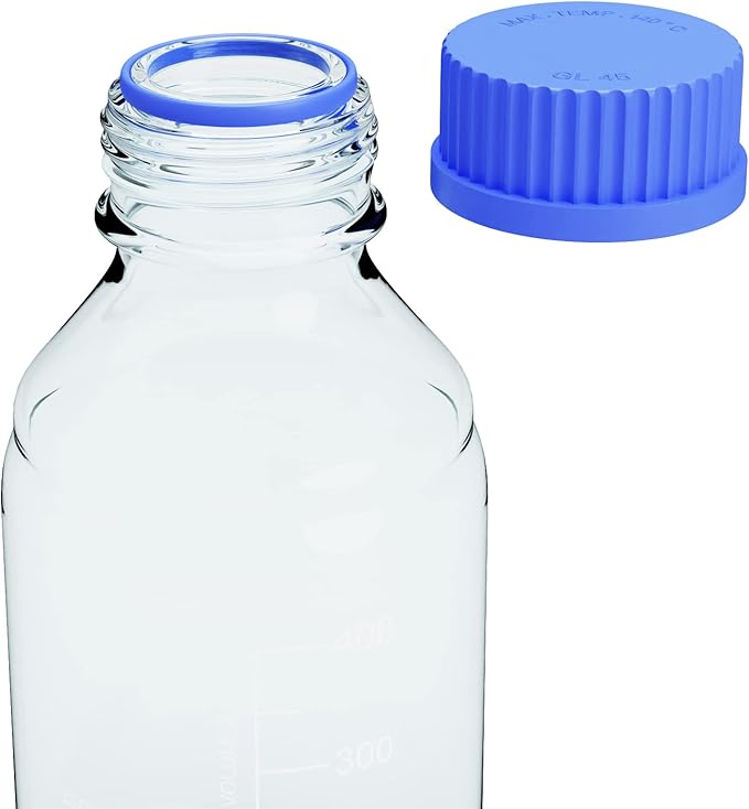500ML Storage Glass Bottles – 2pcs Round Media Storage Bottle – Borosilicate Glass Bottles – Safe Probe Storage Glass Storage Bottles with GL45 Blue Screw Cap (500ml - 2pcs)