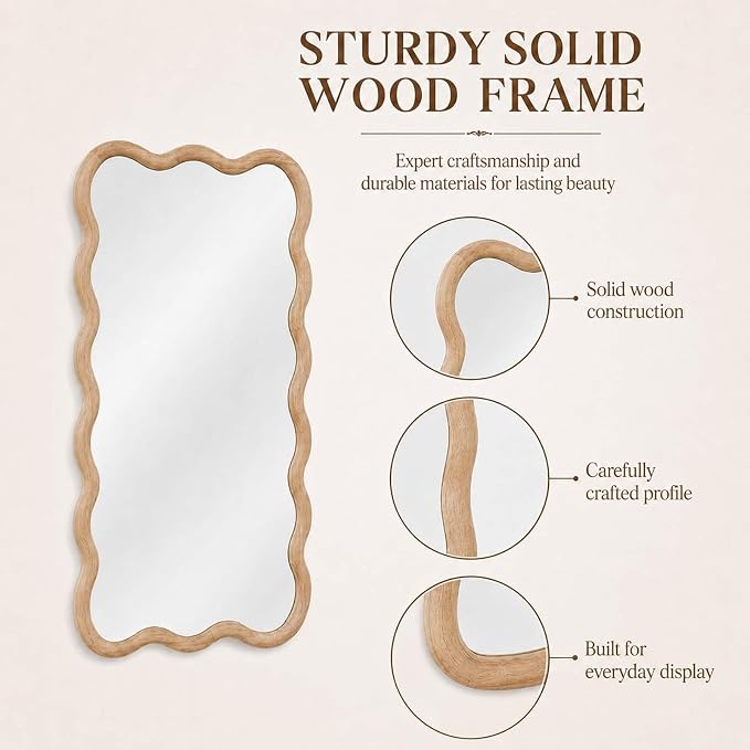 Majnesvon 20x30 Inch Asymmetrical Wall Mirror Wood,Rustic Irregular Shaped Vanity Mirror for Bathroom,Bedroom, Living Room, Entryway, Fireplace,Wall Decor,Solid Wooden Frame (Oak - 1, 20"x30" Inch)