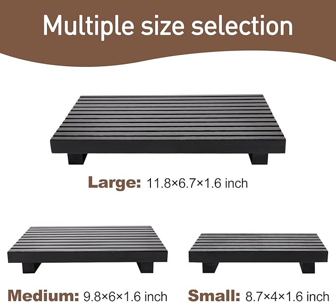 Renawe Small Black Bathroom Decor Tray for Counter Dish Soap Holder Wooden Pedestal Stand for Kitchen Sink Soap Dispenser Wood Risers Kitchen Accessories Countertop Vanity Counter Sponge Sink Tray