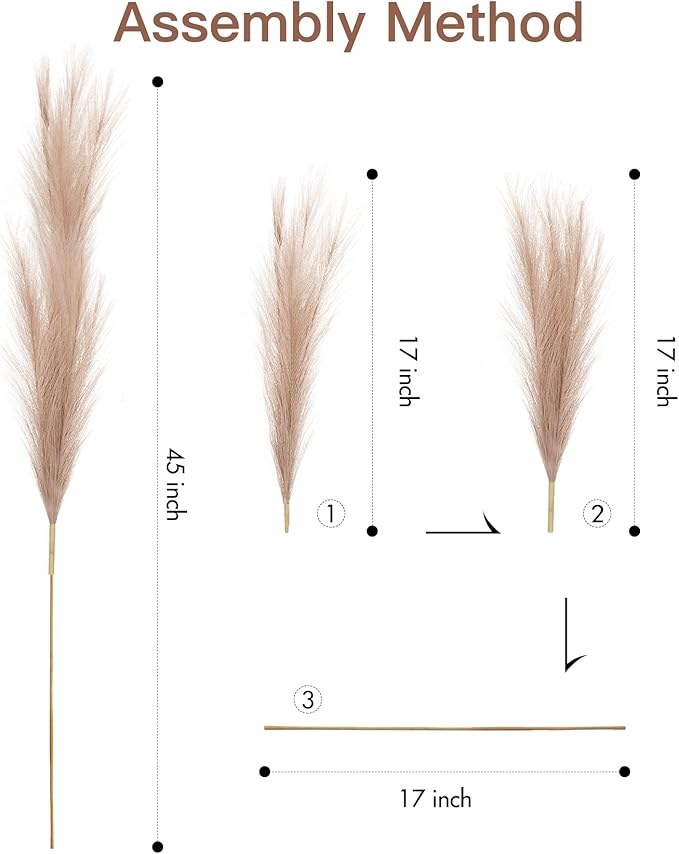 9 Pcs 45" Tall Pampas Grass Brown Decor, Long Stem Artificial Flower Floor Vase Large Faux Floral Pompas Fake Plants Dried Bouquet Arrangement Vase Filler for Boho Home Wedding Decoration