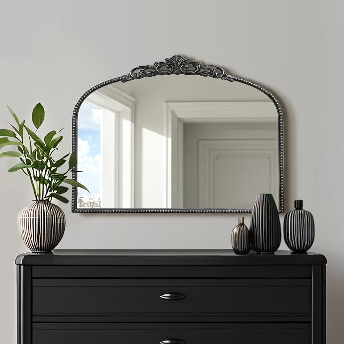 Micasso Vintage Wall Black Mirror: 32"x24" French Baroque Antique Mirror - Traditional Ornate Decorative Arched for Wall/Bathroom/Entryway/Fireplace/Hallway - Home Decor for Living Room