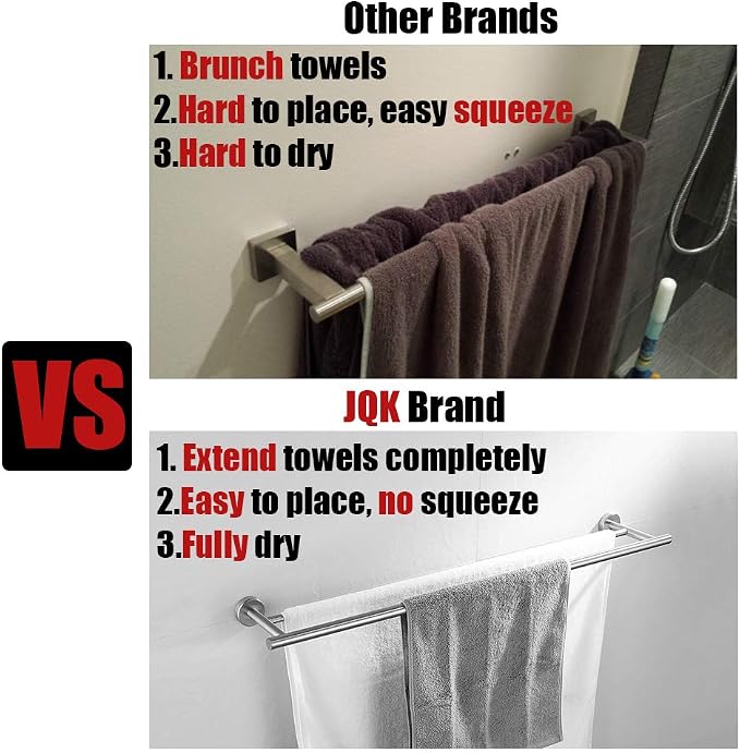 JQK Double Bath Towel Bar, 30 Inch 304 Stainless Steel Thicken 0.8mm Towel Rack for Bathroom, Towel Holder Polished Chrome Wall Mount, Useable Length 27 Inch, TB100L27-CH