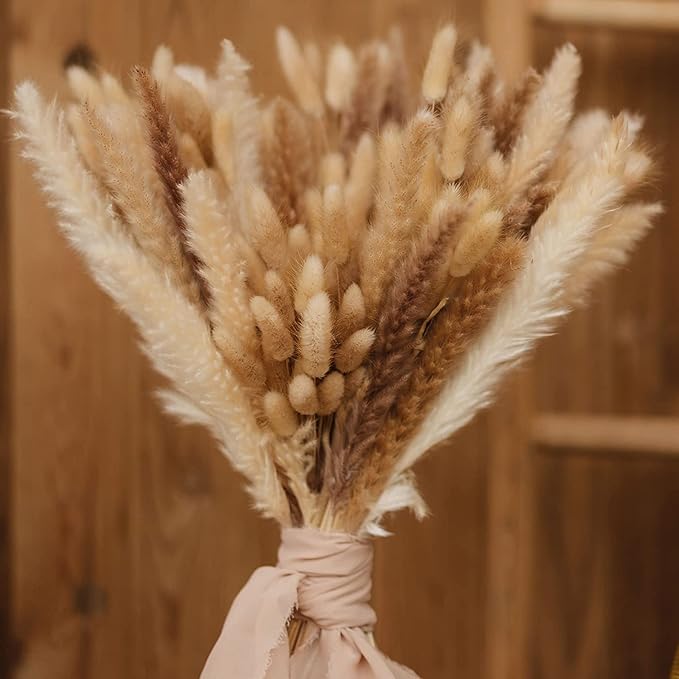 Dried Pampas Grass Decor 110 PCS Dried Plants,Dried Flowers Natural pompas Floral for Wedding, Boho Decor , Home, Rustic Party, Baby Shower Arrangement Centerpiece Table Decorations