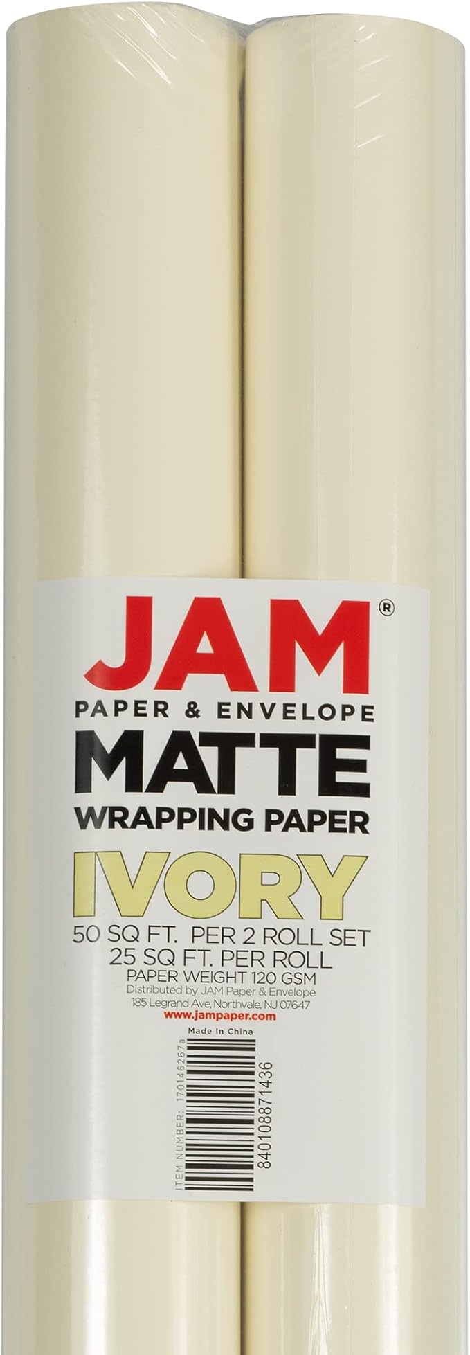 JAM Paper Gift Wrap - Matte Wrapping Paper - 50 Sq Ft Total (30 in x 10 Ft Each) - Matte Ivory - 2 Rolls/Pack