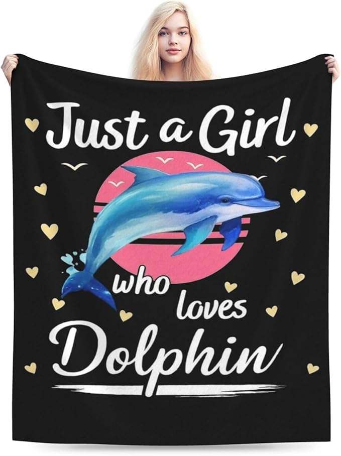 Dolphin Blanket for Girls Ocean Throw Blanket Sea Animal Soft Cozy Fleece Fuzzy Stuffed Plush Flannel Gifts for Women Kids Adults 50"X60"
