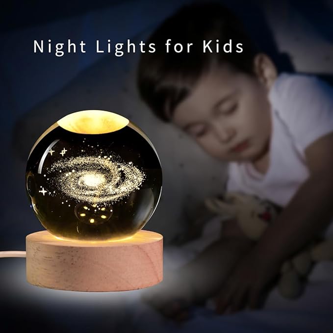 3D Galaxy Crystal Ball with LED Stand, 60mm Glass Sphere Decorative Balls, Milky Way Space Globe Lamp Night Light Gifts for Women Kids