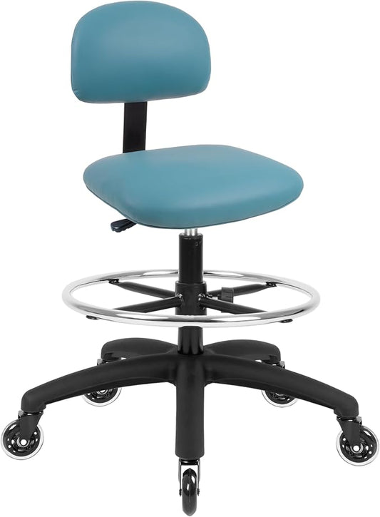Chair Master FSS Series Square seat Tall (25"-35") seat Height Chair. Vinyl-for Office, Garage, Desk, Shop, Computer, Doctor, Medical, Easy to Clean! 18" Footring (Aqua, Tall, Rubber Roller Casters)
