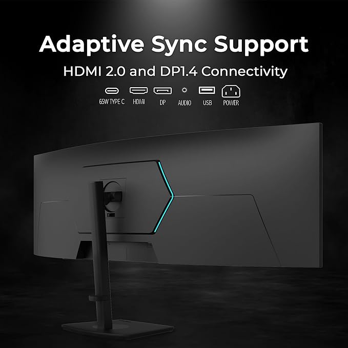 Deco Gear 49″ Curved Ultrawide Dual-QHD Monitor | 5120×1440 32:9 HDR400 | 120Hz VA Panel | USB-C 65W PD, FreeSync, PBP/PIP, KVM Switch | Built-in Speakers & Ergonomic Stand