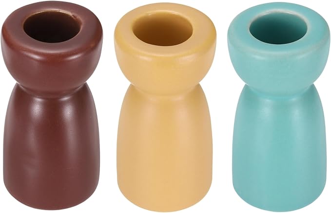 uxcell 3 Pack Candlestick Holder Light Yellow/Dark Red/Light Blue Ceramic Taper Candle Holder Candle Stand Holders Modern Style Decoration for Centerpiece Tabletops Anniversary