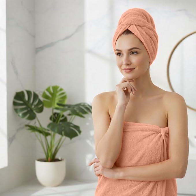 8 Piece Bath Towels for Bathroom - 100% Cotton, Soft Absorbent Bathroom Towels Set - 2 Extra Large Bath Towels, 2 Hand Towels & 4 Washcloths - Hotel Spa Thick Plush Towel, Peach