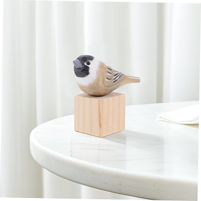 Milisten Hand-Carved Small Wood Bird Figurine Sparrow Sculpture for Home Decor Unique Vintage Style Wooden Bird Statue for Nature and Collectors