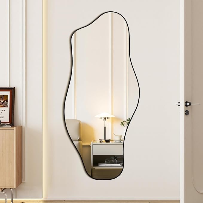 Mirrorons Irregular Wall Mirror 47×21, Black Asymmetrical Decorative Bathroom Mirror, Cloud Mirror, Modern Vanity Mirror, Shatterproof (Black)