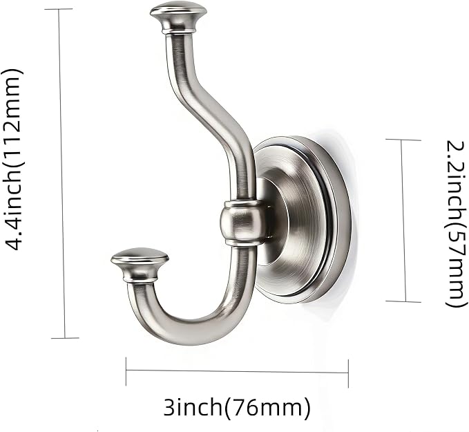 khtumeware 1 Pack 4-1/2 inch Zinc Alloy Vintage Wall Brushed Satin Nickel Large Coat Hooks Suitable for Tile, Wood Board, Glass Walls, Bathroom, Entrance Hall, Kitchen, Multi-Functional Robe Hooks