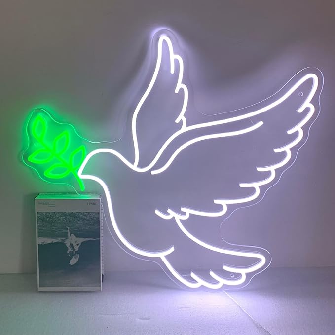 Peace Dove Neon Sign for Wall Decor,Neon Lights for Bedroom,LED Sign Pigeon Night Light for Kids Room Party Bar Wedding Decoration Best for Peace Lovers,SIGNVIA,Size:40 * 35.5cm