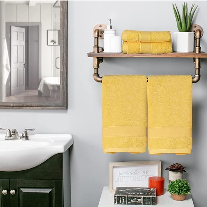 PUPOPIK Hand Towels for Bathroom 2 Pack-100% Cotton Hand Towel (14 x 30 Inch), Highly Absorbent and Quick Dry Face Washcloth, Home Soft Premium Towel for Hotel, Bath, Kitchen and Spa(Yellow)