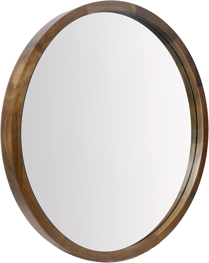 23.6 Inch Round Wall Mirror for Bathroom Large Circle Vanity Mirror for Wall Decor-Wooden Frame for Entryway Bedroom Living Room(Two-Tone Brown)