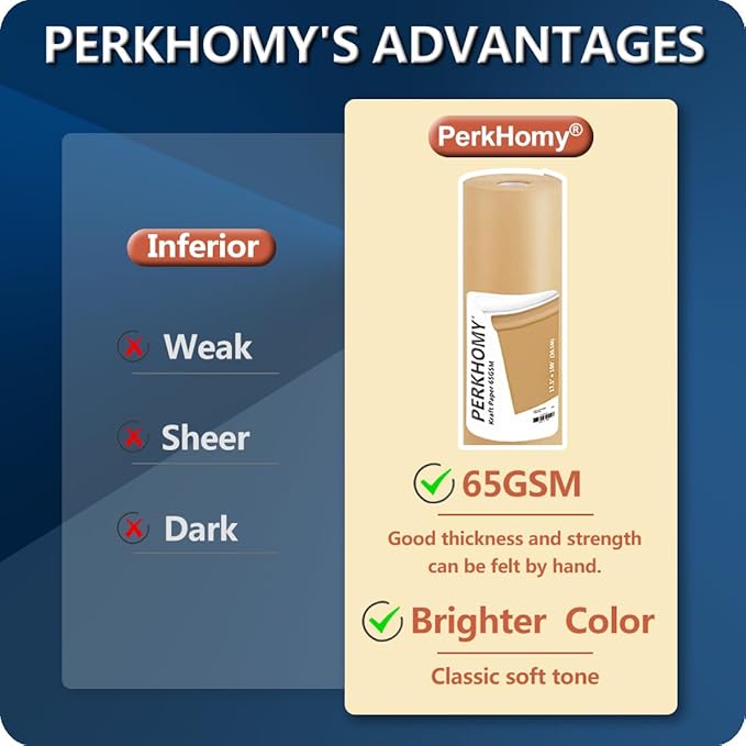 PerkHomy Brown Kraft Paper Roll 17.5" x 1,200" (100') for Gift Wrapping Bulletin Board Craft Art Bouquet Flower Packing Moving Shipping Floor Covering Table 70GSM 50LB (Brown, 17.5" x 100')