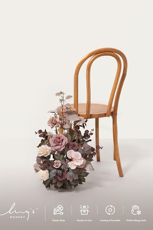 Ling's moment 17.5" Tall Free Standing Artificial Flowers Arrangements 2 pcs Wedding Aisle Runner Chair Decorations Dusty Rose & Mauve Centerpieces for Ceremony Reception Rose Floral Party Outdoor