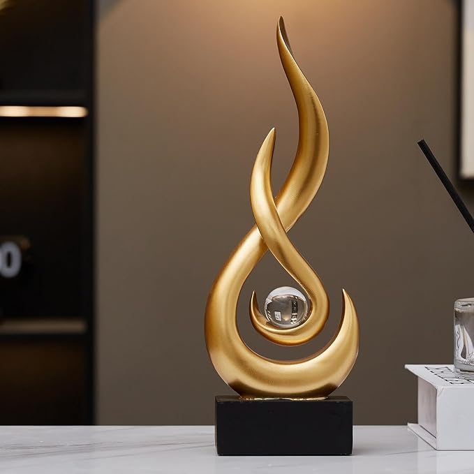 Modern Abstract Art Table Decoration,Resin Flame Statue Modern Centerpiece Ornaments for Living Room Great Gift Idea Home Decor,Collectibles (Gold)