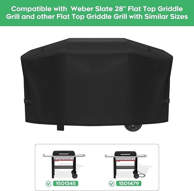EZ-DONGTENG Grill Cover fit for Weber Slate 28" Rust-Resistant Griddle, Heavy-Duty 600D Waterproof Cover for 3401060 Weber Slate 28 inch Flat Top Griddle Grill Cover