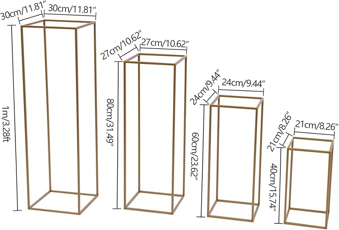 4PC Flower Stand for Wedding Metal Cylinder Stands for Party Rectangular Gold Centerpieces Flower Vase Gold Columns for Weddings Flower Plant Stand Decoration 15.74"/23.62"/31.49"/39.37"