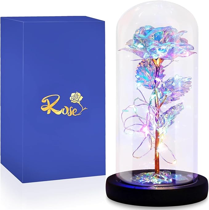 Eternal Rose Glass Flower Birthday Gifts - Women Gifts for Her Anniversary Valentines Mothers Day Christmas Thanksgiving - Light Up Gold Rose Flower Gifts for Mom Wife Grandma Girlfriend Lady Girl