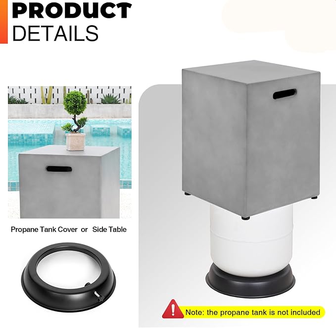 SiTimmGer 2 Pieces 42-Inch Outdoor Propane Fire Pit Table w/Tank Cover - 50,000 BTU, Concrete Rectangle Firepits | Integrated Ignition, Steel Lid, Lava Rocks & Rain Cover Included