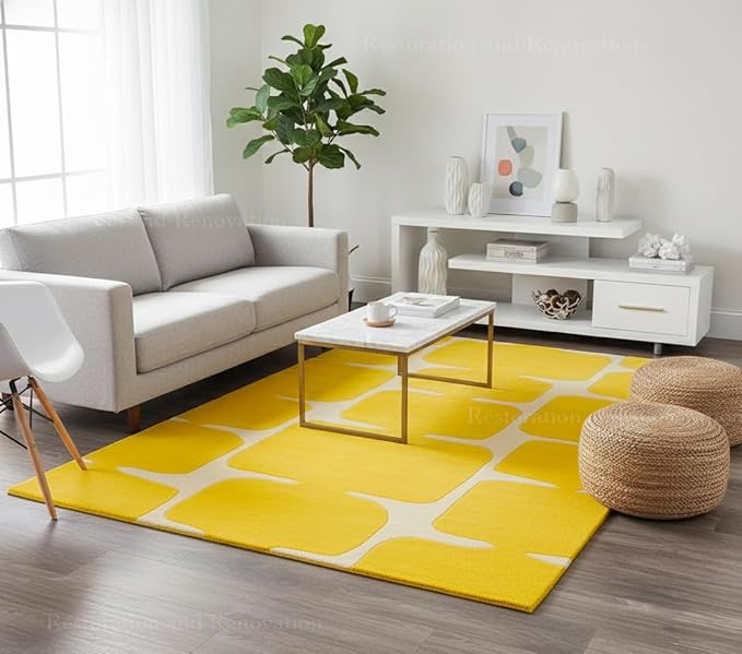 Restoration and Renovation Modern Wool Area Rug - Contemporary Abstract Geometric Design, Thick & Soft Hand-Tufted Carpet - Ideal for Indoor Decor in Living Room, Bedroom (Honey, 6' x 9')