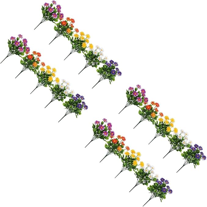 LOGOFUN 20pcs Artificial Chrysanthemum Daisy Bouquet Faux Plastic Flowers for Home Garden Decor