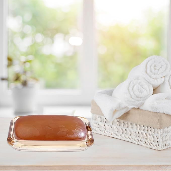 NOLITOY Glass Soap Dish Light Brown Amber Ribbed Bar Holder Decorative Tray for Bathroom Vanities Kitchen Sinks Shower Countertop Clear Savers Modern Vintage Decor Accessory 4.91 x 3.54 x 0.98 Inch