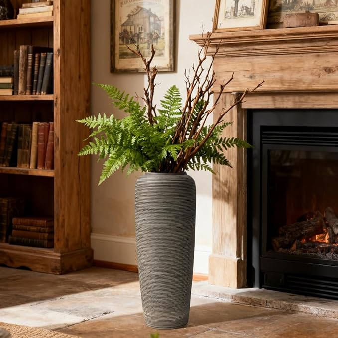 Vintage Ceramic Floor Vase – 19.7 Inch Distressed Glazed Oversized Floor Urn, Rustic Country Decor for Entryway, Living Room & Corner