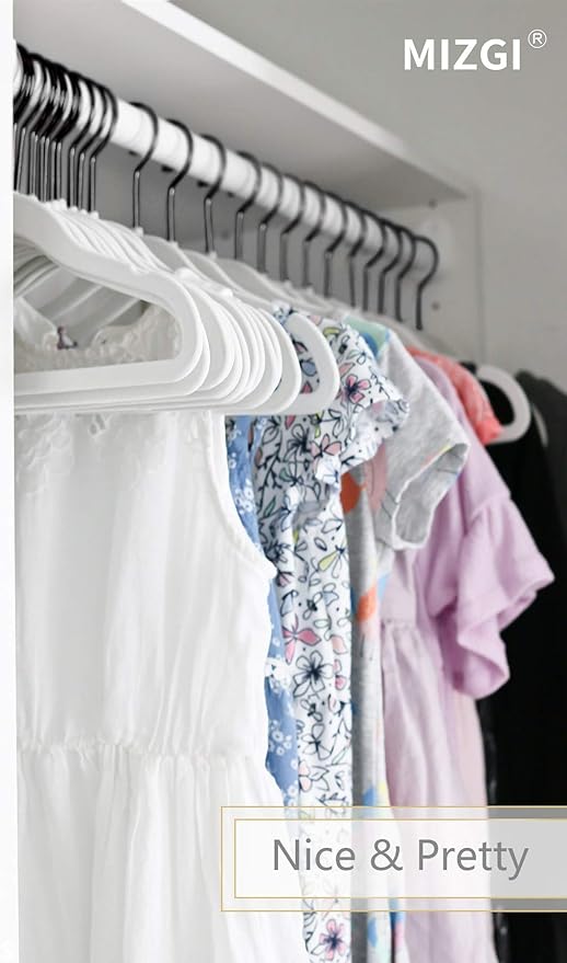 MIZGI Baby Velvet Hangers,Non-Slip Kids & Toddler Hangers,11.8 Inch Hangers for Baby Clothes,Pack of 50(White/Black)