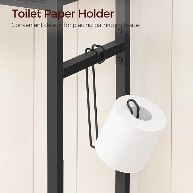 MAHANCRIS Over The Toilet Storage Rack, 3 Tier Bathroom Organizer Over Toilet, Freestanding Space Saver Toilet Stand with 2 Hooks, Bathroom Storage Shelf, Easy to Assemble, Rustic Brown TSHR6001