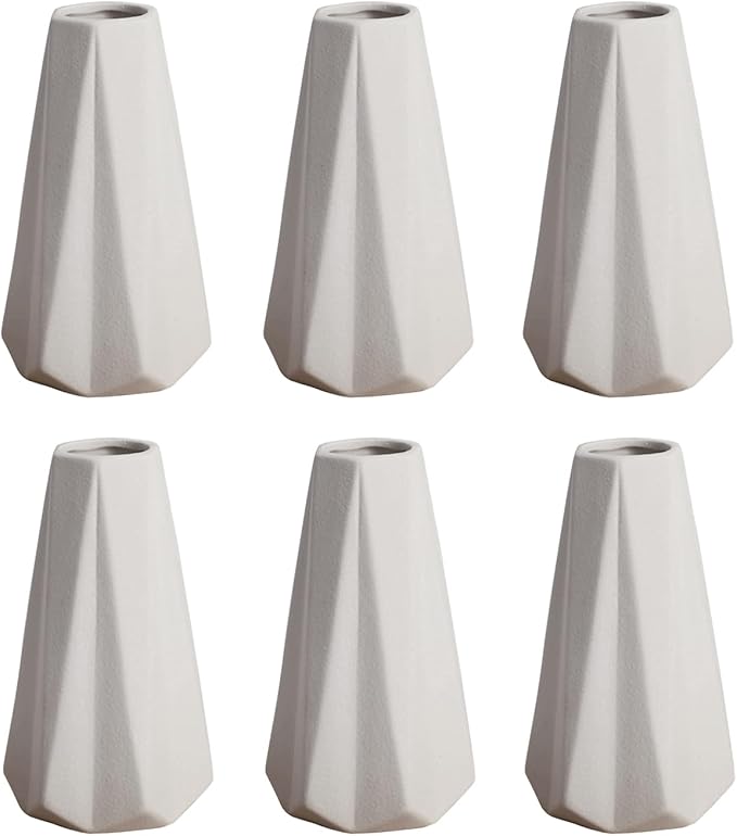 Modern White Small Ceramic Vase Set of 6 for Living Room Bedroom 5.9'' Minimalist Fresh Flower Vases for Home Decor Office Fireplace Centerpieces Nordic Style Gift for Fake Plant 6 Pack