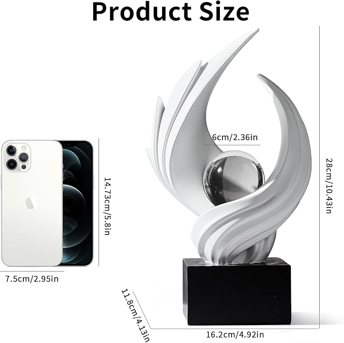 Modern Art Statue Decor, Abstract Swirl-Shaped Sculpture with Glass Ball Resin Art Figurines Centerpiece Sculptures for Home Decor Living Room Stand Coffee Table Office Bookshelf Decoration (white)